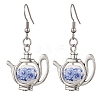 304 Stainless Steel Handmade Flower Printed Porcelain Ceramic Beads Dangle Earrings EJEW-JE06288-4