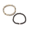 2Pcs 2 Style Natural Dalmatian Jasper & Lava Rock Stretch Bracelets Set BJEW-JB08193-02-4