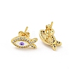Fish with Evil Eye Real 18K Gold Plated Brass Stud Earrings EJEW-L269-104G-02-2
