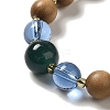 Synthetic Shoushan Stone & Sandalwood Beaded Stretch Bracelets with Glass Lotus Pod Charms BJEW-B080-06-3