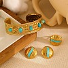 Synthetic Turquoise Cuff Bangles & Finger Ring & Stud Earrings Sets FS-WGB9654-04-4