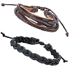 2Pcs 2 Styles Adjustable Cowhide Leather Cord Braided Bracelets BJEW-CL0001-16-1