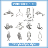 96Pcs 12 Styles Tibetan Style Zinc Alloy Pendants TIBEP-ME0001-15-2