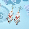 Woven Seed Beads & Natural Red Jasper Tassel Earrings EJEW-MZ00154-01-2