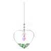 Natural Green Aventurine Chips Wire Wrapped Metal Heart Hanging Ornaments PW-WG7A082-01-1