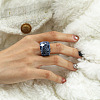 Fashionable 304 Stainless Steel & Natural Sodalite Finger Rings FS-WG90577-24-1