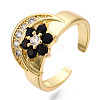 Cubic Zirconia Moon with Flower Open Cuff Ring RJEW-N037-039-4