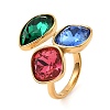 Teardrop & Square Glass Open Cuff Rings RJEW-G289-01G-06-1