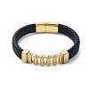 Men's Braided Black PU Leather Cord Bracelets BJEW-K243-66B-G-1