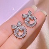 Bowknot & Ring Alloy Clear Cubic Zirconia Stud Earrings FS-WG09EB0-03-1