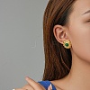 Synthetic Malachite Flat Round Stud Earrings KQ6681-1-2