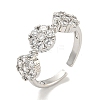 Rack Plating Brass Micro Pave Cubic Zirconia Flower Open Cuff Rings for Women RJEW-F162-04P-01-1