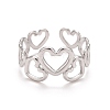 Non-Tarnish 304 Stainless Steel Heart Wrap Open Cuff Ring for Women RJEW-A005-31P-1