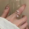 Alloy with Plastic Pearl Round Bead Adjustable Cuff Open Rings for Women FS-WGFAAAF-01-2