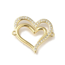 Rack Plating Brass Micro Pave Clear Cubic Zirconia Double Heart Links Connector Charms KK-K373-11B-G