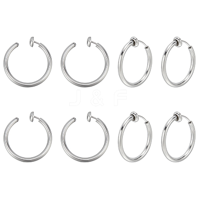4 Pairs 201 Stainless Steel Retractable Clip-on Hoop Earrings STAS-UN0052-03A-1