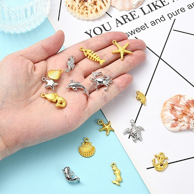 15Pcs 15 Styles Ocean Theme Alloy Pendants FIND-YW0005-11-1