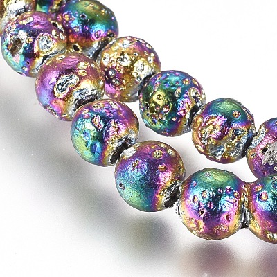 Electroplated Natural Lava Rock Beads Strands G-G826-06-6mm-1