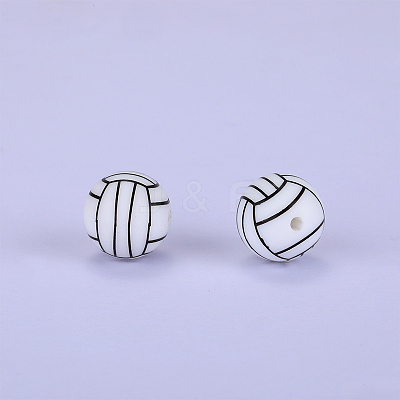 Printed Round with Baseball Pattern Silicone Focal Beads SI-JX0056A-109-1