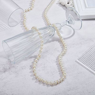 Baking Paint Pearlized Glass Pearl Round Beaded Long Necklaces NJEW-SW00066-03-1