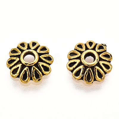 Multi-Petal Tibetan Style Alloy Bead Caps TIBE-01143-AG-LF-1