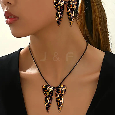 Leopard Print Bowknot Alloy Pendant Necklaces & Stud Earrings Sets for Women FS-WG6CA81-01-1