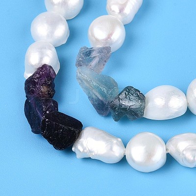 Natural Purple Fluorite Nuggets & Natural Cultured Freshwater Pearl Beads Strands PEAR-N023-01A-08-1