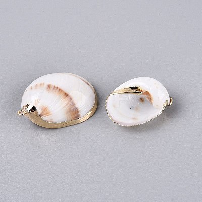 Electroplate Natural Sea Shell Pendants SSHEL-Q100-04KCG-1