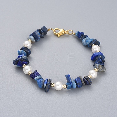 Natural Lapis Lazuli Chip Beaded Bracelets BJEW-JB04933-04-1