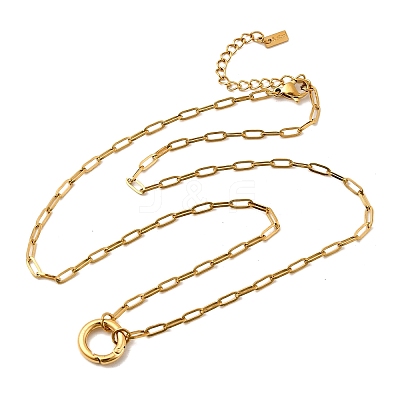 304 Stainless Steel Spring Gate Ring Pendant Paperclip Chain Necklaces for Women X-NJEW-Z091-13G-1