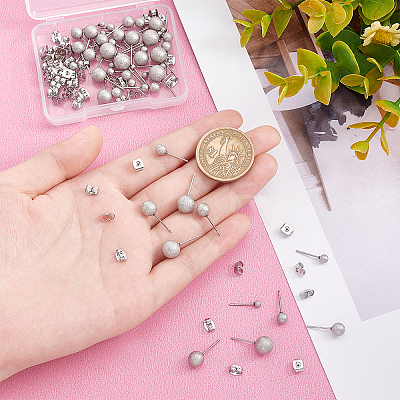 48Pcs 6 Size 304 Stainless Steel Ball Stud Earrings STAS-DC0007-41-1