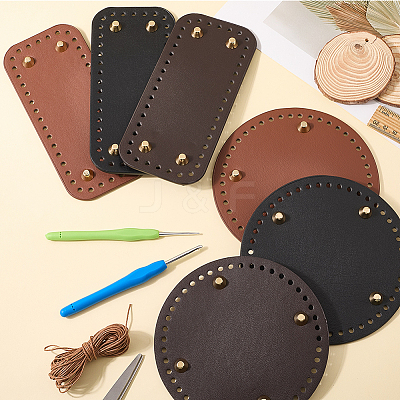 6Pcs 6 Styles Rectangle and Round PU Leather Knitting Crochet Bags Nail Bottom Shaper Pad DIY-CL0002-18-1