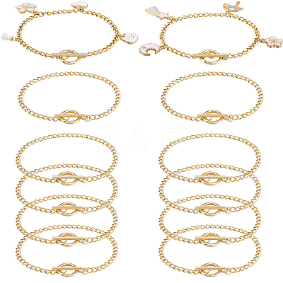 12Pcs 304 Stainless Steel Twisted Curb Chains Bracelets BJEW-SC0001-61G-1
