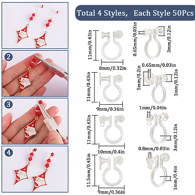 200Pcs 4 Style Plastic Clip-on Earring Findings KY-SC0002-02-1
