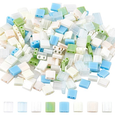 320Pcs 8 Colors 2-Hole Opaque Glass Seed Beads SEED-SC0001-15B-1