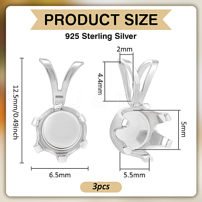 3Pcs 925 Sterling Silver Pendant Cabochon Settings STER-BC0003-73P-1