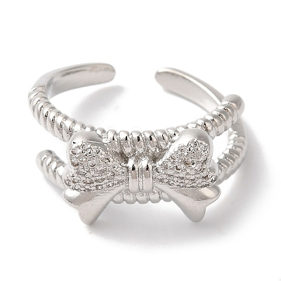 Bowknot Brass Micro Pave Clear Cubic Zirconia Open Cuff Rings for Women LS-RJEW-C098-02P-1