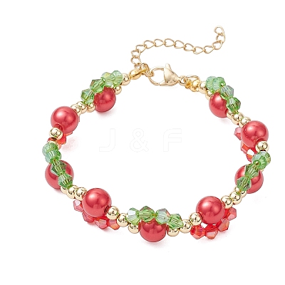 Christmas Glass & Baking Paint Pearlized Glass Pearl Round Beaded Bracelets for Women BJEW-JB12441-03-1