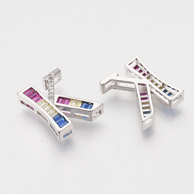 Brass Cubic Zirconia Slide Charms ZIRC-S063-01K-P-1