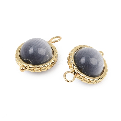 Rotatable Cat Eye Round Pendants KK-B157-37A-G-1