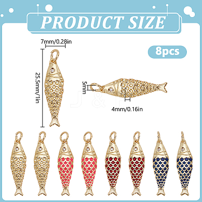 8Pcs 4 Styles Brass with Cubic Zirconia Pendants KK-DR0001-55-1