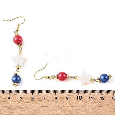 Star Natural Shell & Glass Dangle Earrings EJEW-TA00815-1