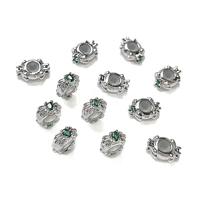 Brass Micro Pave Green Cubic Zirconia Beads KK-K361-05P-1