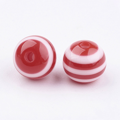 Round Striped Resin Beads X-RESI-R158-8mm-03-1