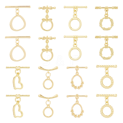 16Pcs 8 Styles Rack Plating Eco-Friendly Brass Toggle Clasps KK-HS0001-41-1