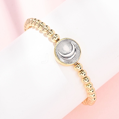 Brass Round Beads Stretch Bracelets for Women BJEW-H640-03B-GP-1