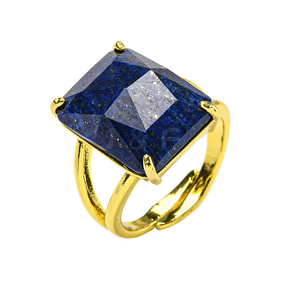 Rectangle Natural Gemstone Open Cuff Rings RJEW-C087-05G-1