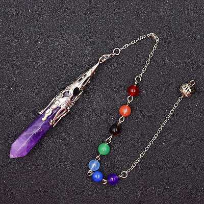 Natural Amethyst & Mixed Gemstone Bullet Pointed Dowsing Pendulums CHAK-PW0001-051L-1
