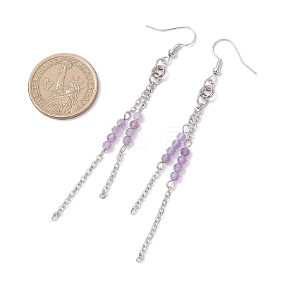 Round 304 Stainless Steel Natural Mixed Stone Dangle Earrings EJEW-JE06783-1