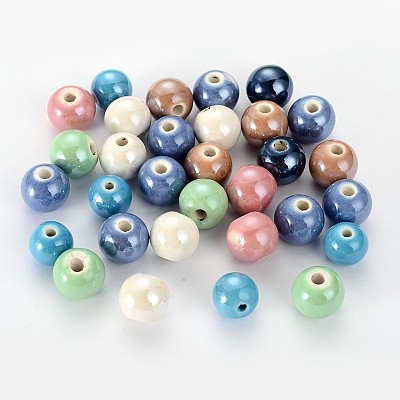 Glazed Porcelain Round Beads X-PORC-S489-10mm-M-1